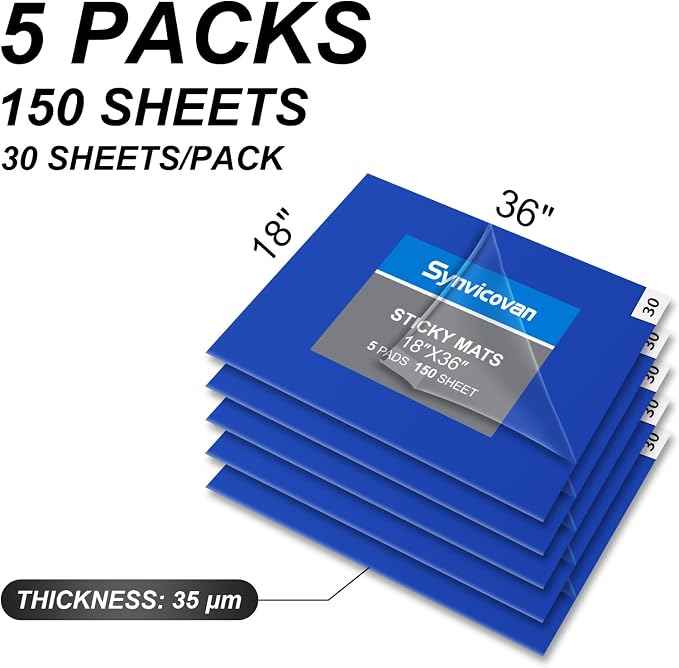 18" x 36" Blue Sticky Mat Tacky Pads Adhesive Floor Mat (5 Packs, 150 Sheets