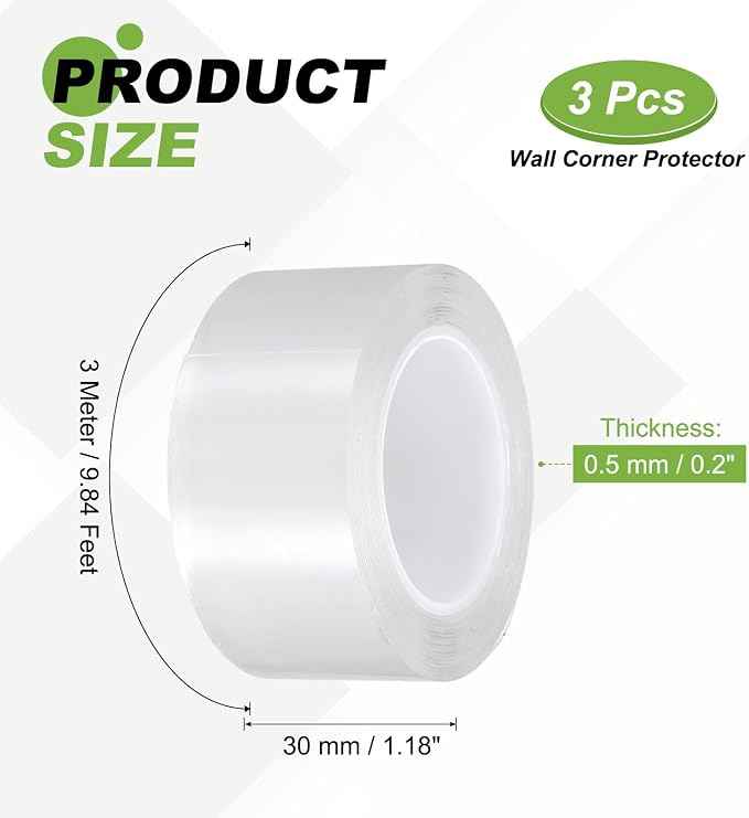 PATIKIL Clear Edge Protector Strip, 3 Roll 1.2 in x 9.8 ft Table Edge Protector