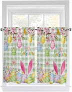 Happy Easter Kitchen Curtains 54 Inches Length, Spring Bunny Eggs Flower Sage by Unknown