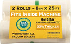 8" x 25' Rolls - Pack of 2 - OutOfAir Vacuum Sealer Rolls. Works by OutOfAirVacuumSealerBags