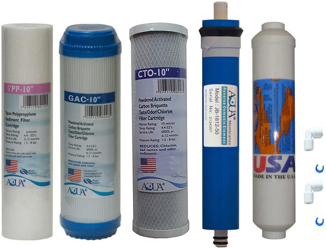5 Stage Reverse Osmosis Replacement Filter Set with 50 GPD Membrane