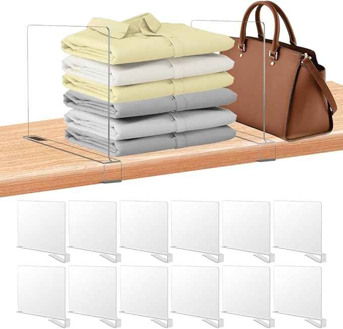 12 Pack Acrylic Shelf Dividers for Closet Organization, Purse Organizers for