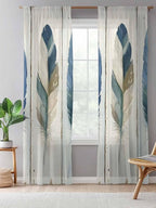 Sheer Curtains 84 Inches Long, Boho Blue Feathers Semi Sheer Curtains Light - Image 5