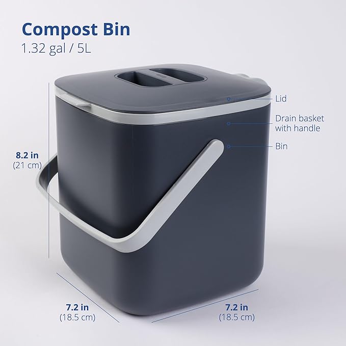 Blue Ginkgo Kitchen Compost Bin – Filter-Free, Odor-Tight Countertop Food Waste - Image 2