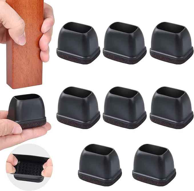 Ezprotekt 8 Pcs Rectangle Black Felt Chair Leg Floor Protectors