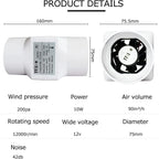 Inline Extractor Duct Fan with Speed Controller 3 Inch/75mm Air Diffuser - Image 2