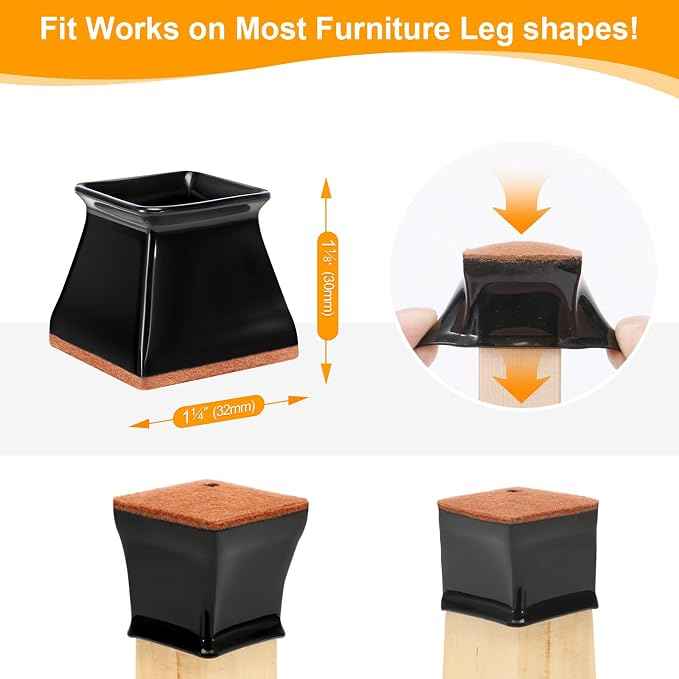 CHUNZEXI 16 Pack Square Chair Leg Floor Protectors