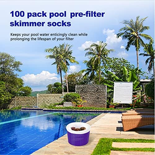 100 Pack Pool Skimmer Socks, Pool Filter Socks Works Perfect with Pool Skimmer for Inground and Above Ground Pool Skimmer Basket/ Hot Tub Filter, Ultra Fine Mesh Socks Filter Debris and Leaves - Field & Pure