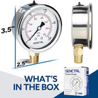 SENCTRL 100 Psi Lead-Free Glycerin Liquid Filled Low Pressure Gauge, 2.5" Dial - Image 6