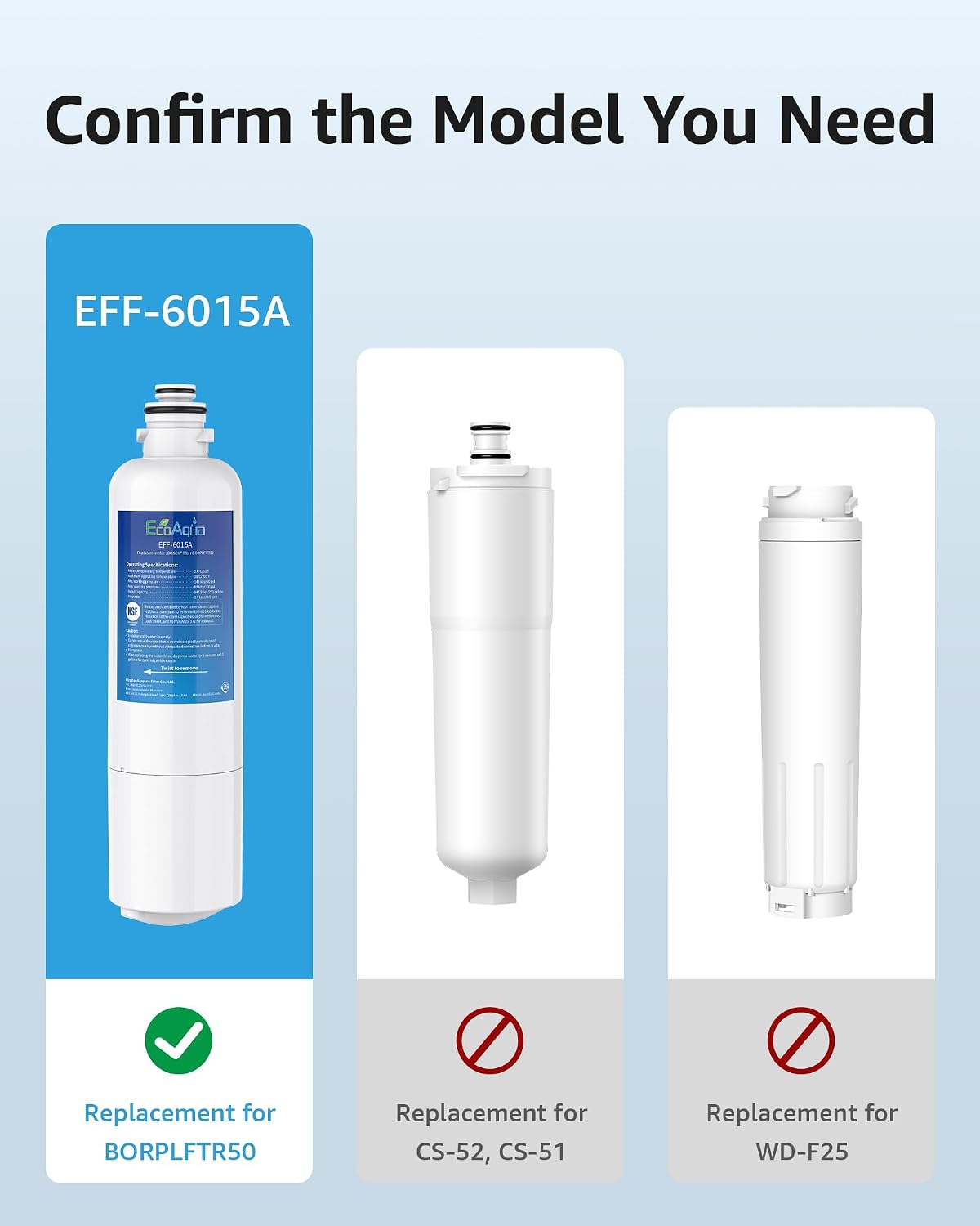 EcoAqua 11032531 Water Filter Replacement for Bosch® BORPLFTR50