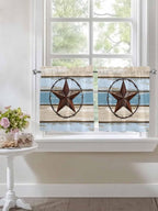 Vintage Western Star on Wood Grain Window Valance Curtains, Retro Wooden - Image 5