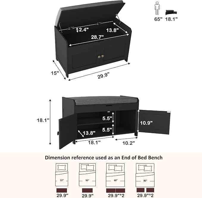 HOMEFORT 30" Shoe Bench with Lift Top Storage, Entryway Bench with Cushioned