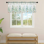 Eucalyptus Leaves Daisy Sheer Valance Curtains, Summer Farmhouses Gray Plaid - Image 4
