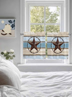 Vintage Western Star on Wood Grain Window Valance Curtains, Retro Wooden - Image 4