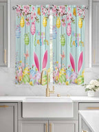 Happy Easter Bedroom Curtains 63 Inches length, Spring Bunny Eggs Flower Teal - Image 3