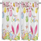 Happy Easter Bedroom Curtains 63 Inches length, Spring Watercolor Bunny Eggs by Unknown