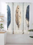 Sheer Curtains 63 Inch Length, Farmhouse Feather Semi Sheer Curtains Light - Image 2