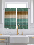 Vintage Plank Turquoise Brown Window Valance Curtains, Farmhouse Wood Grain - Image 2
