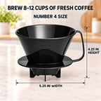 Fino Pour-Over Coffee Brewing Filter Cone, Number 4-Size, Black, Brews