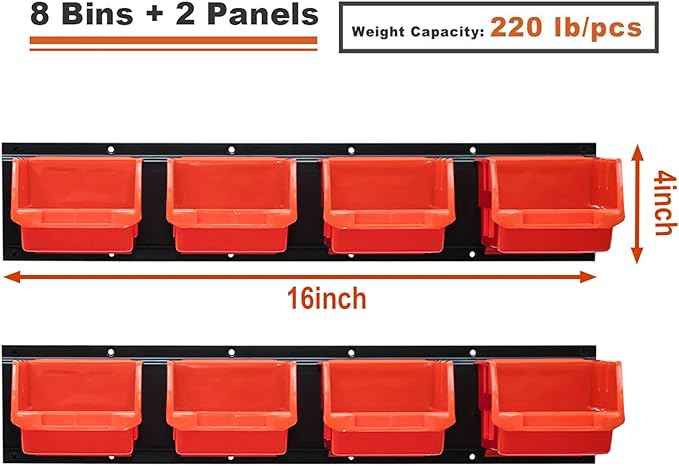 Wallmaster 8-Bin Storage Bins Garage Rack System 2-Tier Orange Tool Organizers