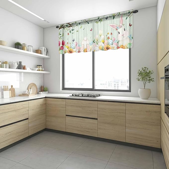 Easter Sheer Valances for Windows 54"x18", Light Filtering Kitchen Curtains - Image 6