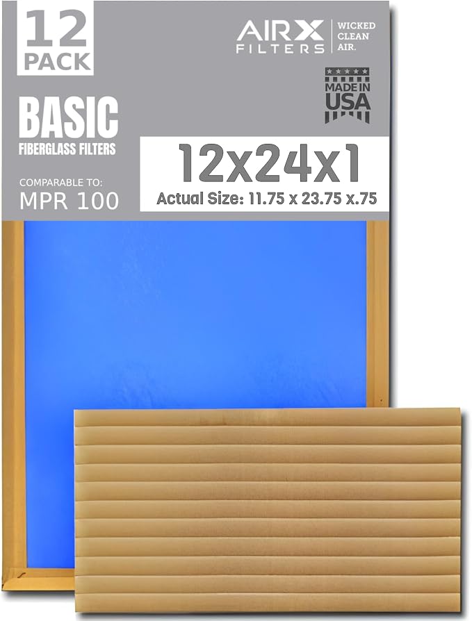 12x24x1 Air Filter Comparable to MPR 100 Basic Economy Furnace Filters by AIRXFILTERSWICKEDCLEANAIR