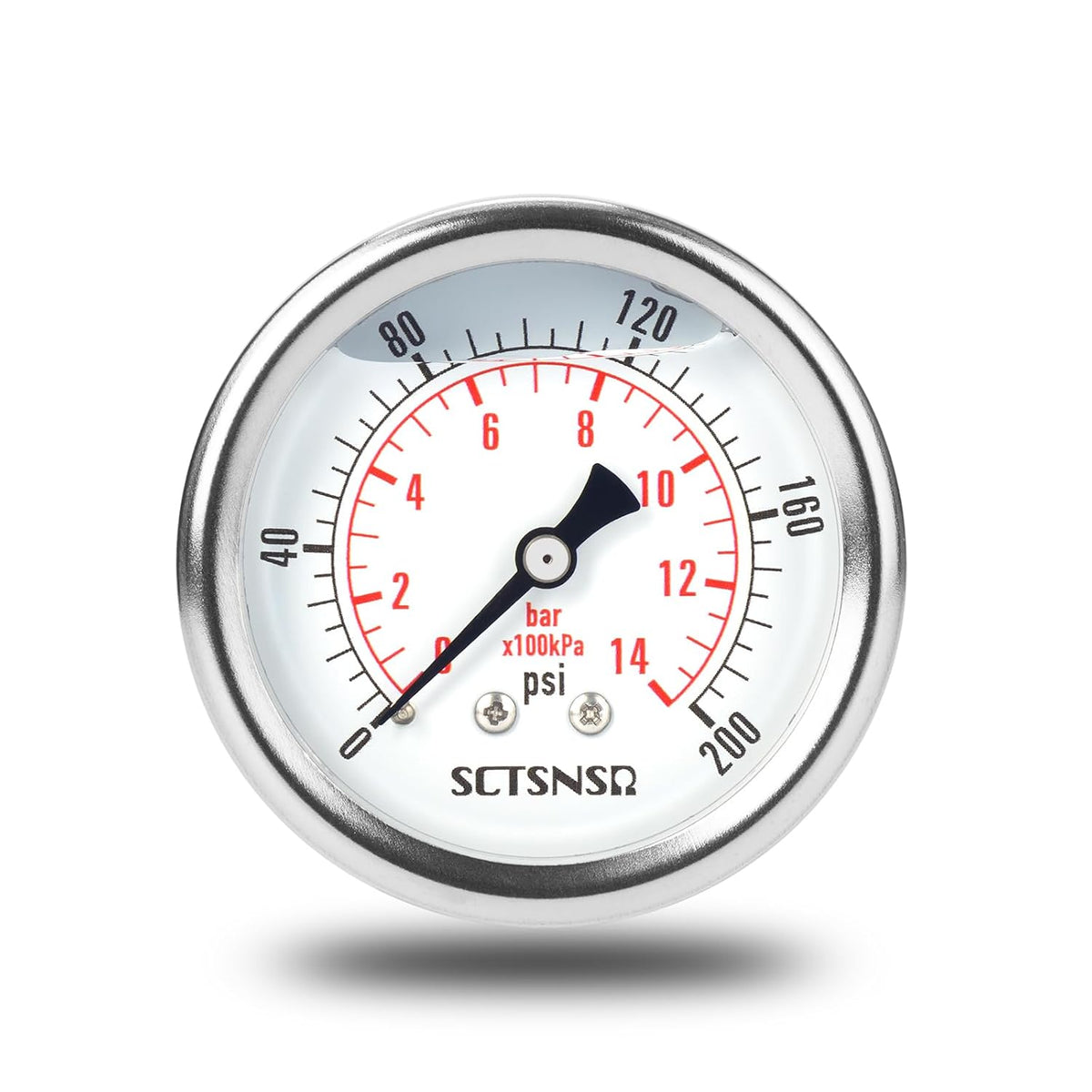 0-200 Psi Pressure Gauge, Liquid Filled, 1/4" NPT Back Mount