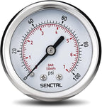 SENCTRL 0-100 Psi Pressure Gauge, 1/4 NPT Back Mount, Waterproof, Stainless by senctrl