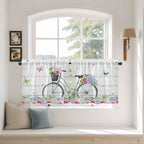 Spring Tier Curtains, Bicycles Botanical Rose Leaves Butterfly Wood Grain Light - Image 3
