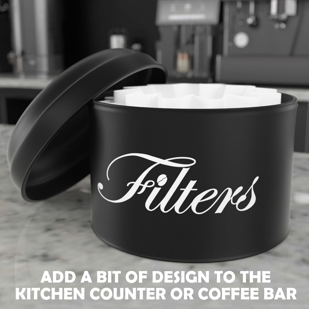 Black Basket Coffee Filter Holder With Lid - Round Container for