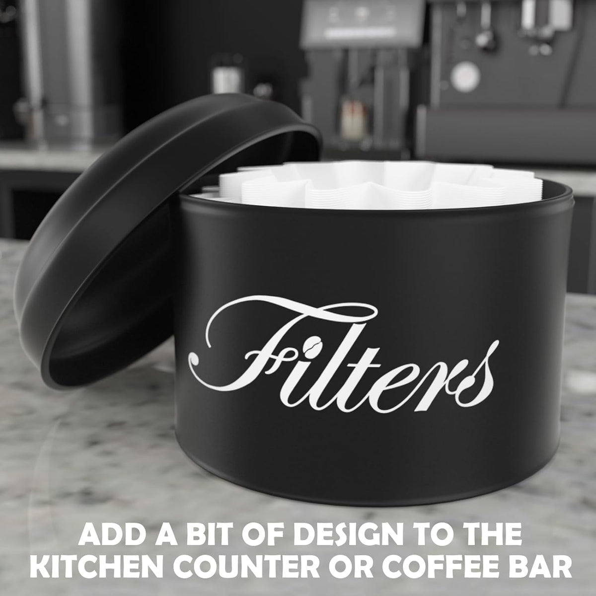 Black Basket Coffee Filter Holder With Lid - Round Container for