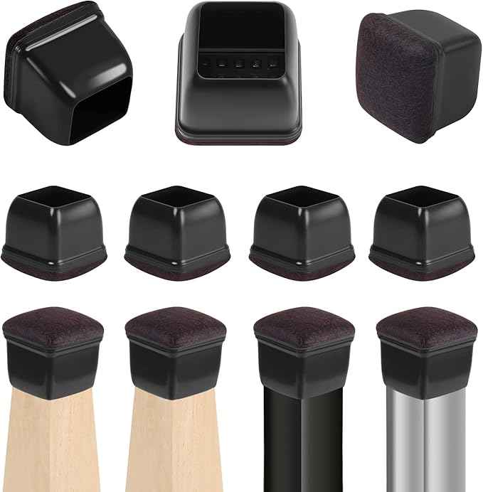 Ezprotekt 24 Pcs Black Square Chair Leg Floor Protectors