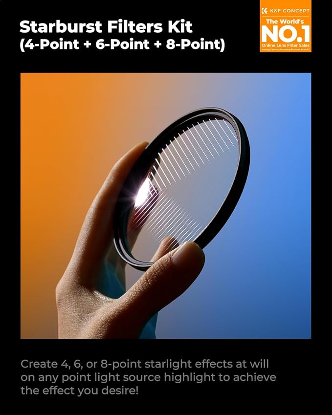 K&F CONCEPT 58mm Star Filters Kit 4 Points 6 Points 8 Points Cross Screen - Image 2