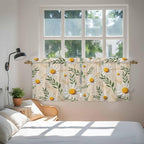 Spring Daisy Tier Curtains, Country Watercolor Flower Leaf Plant Light - Image 4