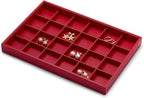 Oirlv Gorgeous Red Leather 24 Gird Jewelry Tray Stackable Jewelry Drawer