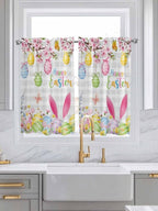 Happy Easter Tier Curtains 45 Inches Long, Spring Watercolor Bunny Eggs Flower - Image 3