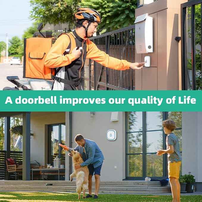 Wireless Doorbell for Home Classroom IP66 Waterproof Door Bell Ringer Wireless