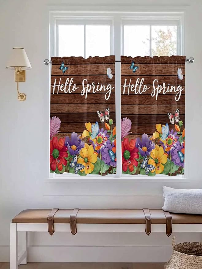 Spring Flowers Kitchen Curtains 45 Inches length, Watercolor Farmhouse Colorful - Image 4
