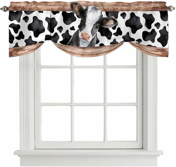 Cow Printed Tie Up Valance Curtains by Unknown