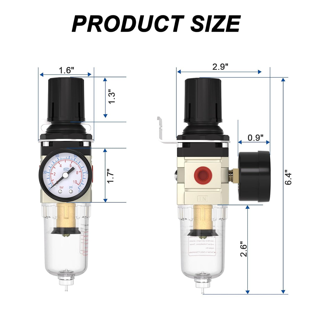 1/4" NPT Air Compressor Filter & Pressure Regulator Combo AW2000-02M