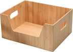 Bamboo Storage Box with Open Front Stackable Bin Organizer to use in kitchen