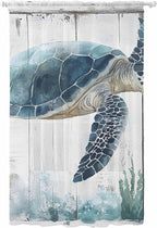 Sheer Curtains 84 Inches Long, Sea Turtle Teal Blue Semi Sheer Curtains Light by Unknown