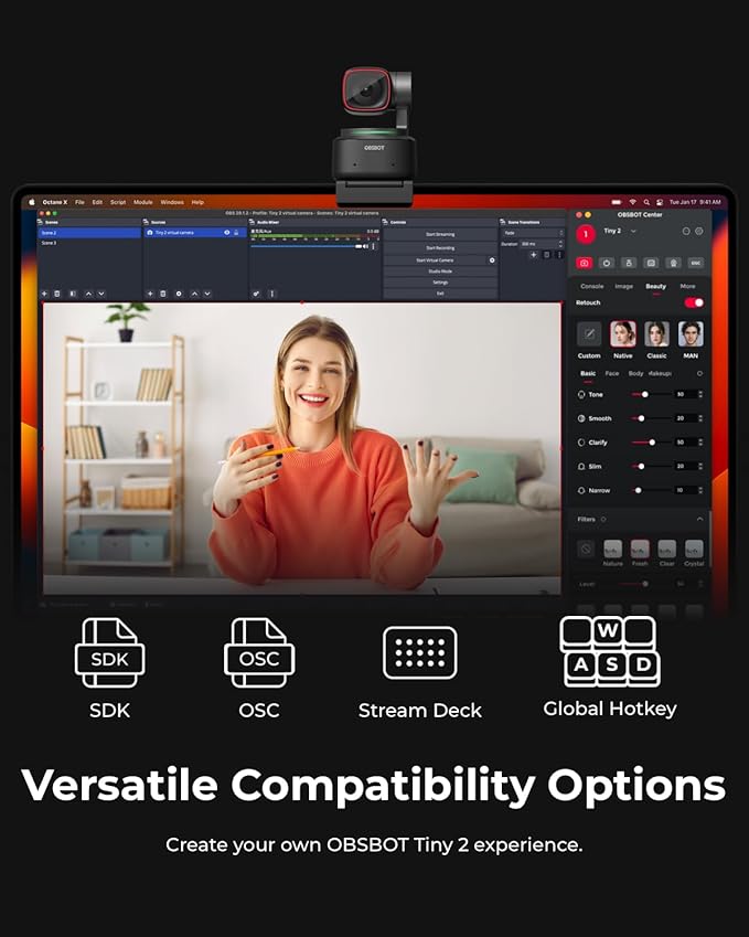 OBSBOT Tiny 2 Webcam 4K Voice Control PTZ, AI Tracking Multi-Mode & Auto Focus - Image 8
