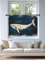 Sheer Curtains 54 Inch Length, Ocean Whale Blue Semi Sheer Curtains Light - Image 4