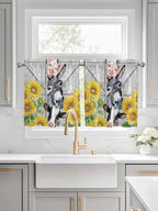 Farmhouse Half Window Curtains 24 Inches Long, Watercolor Sunflowers Animals - Image 3
