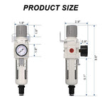 3/8"NPT Air Filter Regulator Combo Piggyback, 5 Micron Brass Element, Auto Drain - Image 2