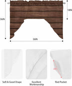 Brown Wooden Board Swag Kitchen Curtains Valance and Tier Set, Vintage Wood - Image 6