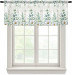 Eucalyptus Leaves Daisy Sheer Valance Curtains, Summer Farmhouses Flower Light by Houseown