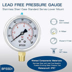 0-160 Psi Lead-Free Glycerin Liquid Filled Low Pressure Gauge, 2.5" Dial Size - Image 2