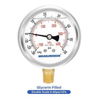 MEASUREMAN 2-1/2" Dial Size, Glycerin Filled Pressure Gauge, 30inHG-60psi - Image 3